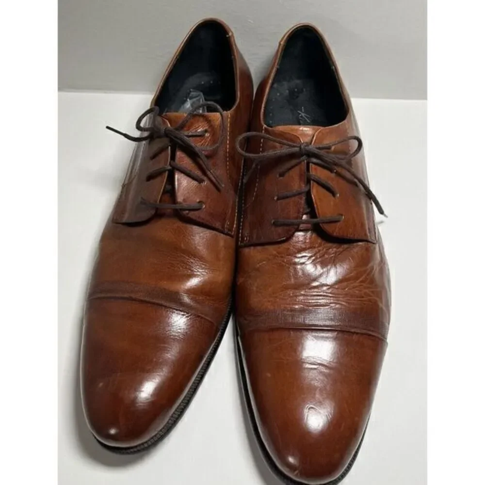 Kenneth Cole New York Men's Army Chief Li Cap‎ Toe Oxfords Cognac Shoes 10M